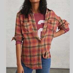 Anthropologie Pilcro Plaid Textured Lightweight Button Down Tunic Size S Boho